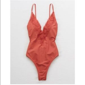 🆕 NWT 🎉 Aerie Plunge One Piece Swimsuit LG LONG